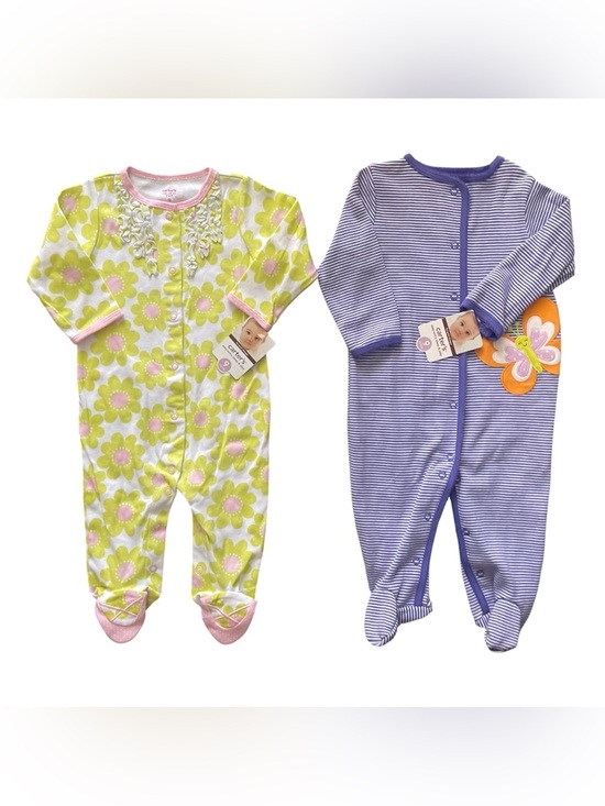 Carter's Other - Carter's Yellow Floral & Purple Stripe Baby Footed One-Pieces (2-Pack)